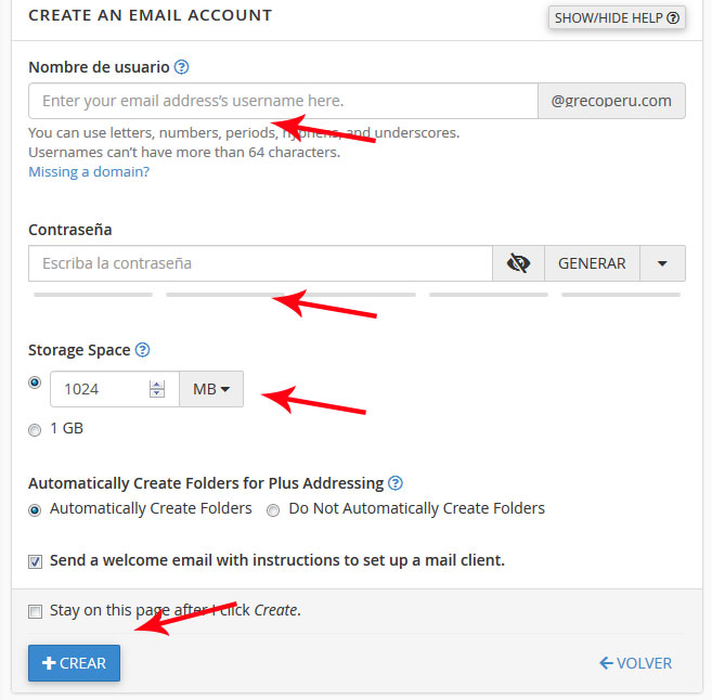 Crear cuenta de correo
