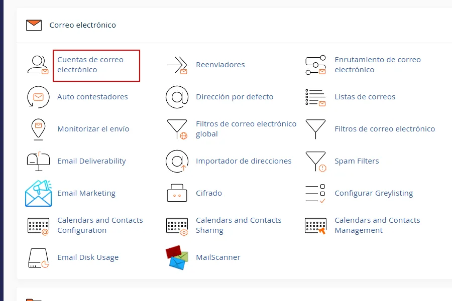 Panel de control de correo corporativo en IconoHost