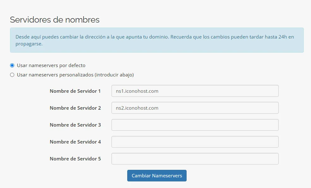 Servidores de nombre DNS por defecto.